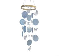Volakebeing Carillon éolien en coquillage de papillon de 35 cm - Décoration de jardin bohème - Matériaux naturels - Bleu/vert - Coloré - Blanc - Décoration d'extérieur et d'intérieur - Attrape-rêves (