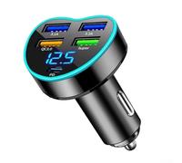 Volakebeing Chargeur de voiture rapide PD 12 V-24 V 66 W avec écran LED et 5 ports USB, QC 3.0 et charge super rapide pour smartphones, tablettes, appareils photo numériques, noir