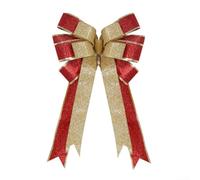 Volakebeing Grand nœud décoratif de Noël en tissu avec ruban métallique doré pour sommet de sapin de Noël, couronnes, guirlandes, portes d'entrée, fenêtres, clôtures (rouge + doré)