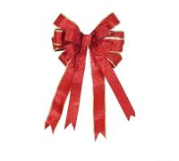 Volakebeing Grand nœud décoratif de Noël en tissu avec ruban métallique doré pour sommet de sapin de Noël, couronnes, guirlandes, portes d'entrée, fenêtres, clôtures (bordure dorée) - 24 x 41 cm