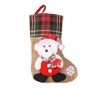 Volakebeing Grande chaussette de Noël traditionnelle en tissu à carreaux en lin à suspendre pour la maison, la cheminée, l'arbre de cheminée, 22 x 15 x 1 cm (E-W92)