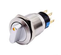 Volakebeing Interrupteur rotatif à verrouillage 3 positions 2NO2NC 19 mm en acier inoxydable 110-220 V étanche IP67 indicateur LED autobloquant industriel pour une utilisation sur machine CNC (jaune)