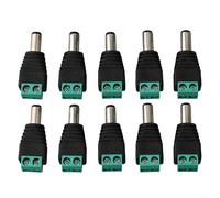 Volakebeing Lot de 10 fiches d'alimentation CC mâles 5,5 x 2,1 mm Connecteurs de câble en métal 12 V 24 V Bloc de jonction pour alimentation LED CCTV Aucune soudure nécessaire Noir