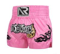 Volakebeing Lot de 3 shorts de boxe unisexes pour entraînement MMA, Muay Thai, mélange de fibres, avec taille élastique, vêtements de sport respirants pour adultes (taille XS, rose)