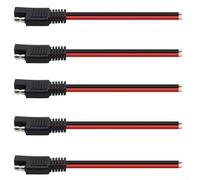 Volakebeing Lot de 5 câbles d'extension de batterie SAE 12 V CC pour panneau solaire 14 AWG 15/30 cm Fil de cuivre noir et rouge pour chargeurs de panneaux solaires (15 cm)