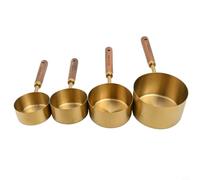 Volakebeing Lot de 8 cuillères à mesurer et tasses à mesurer en acier inoxydable avec manche en bois d'acacia, outils de cuisson pour farine, sucre, avoine, cuivre galvanisé (tasse à mesurer)