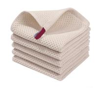 Volakebeing Lot de torchons de cuisine doux à tissage gaufré en coton naturel super absorbants avec boucle de suspension pour le séchage et le nettoyage, lavables en machine, 30 x 30 cm (blanc riz)