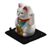 Volakebeing Mini chat porte-bonheur à énergie solaire - Figurine Maneki Neko agitant automatiquement pour la maison, le bureau, la voiture, l'intérieur et la pâtisserie - Blanc (Wanliang-White)