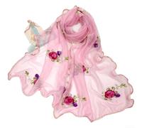 Volakebeing pour écharpe pour femme Brodée Fleurie Mousseline Légère 175cm | Broderie florale délicate, motif pour pétale artistique, finitions volants modernes pour un look raffiné
