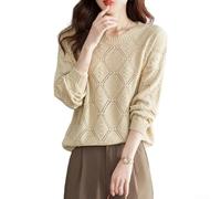 Volakebeing Pull pour Femme Manches Longues Col Rond Maille Stretch Pull | Maille stretch 70% spandex, épousant les formes serrer, pour liberté de mouvement totale