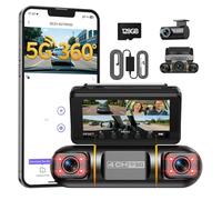 Volam 360° 4 Canaux Dashcam Voiture Avant Arriere, Écran 3.16" & 5GHz WiFi App Contrôle Caméra Embarquée Voiture avec Carte SD 128G, Vision Nocturne IR, 24H Parking Monitor avec Kit de Câblage Incluse