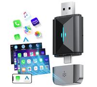 Volam Adaptateur sans Fil 2-en-1 Carplay, Adaptateur sans Fil Android Auto, Auto-Dongle transforme Kabelgebundenes en Kabelloses um, für werkseitig kabelte CarPlay-Autos AB 2016, ype C/USB