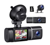 Volam Dashcam 3 canaux Avant arrière intérieur de Voiture pour la Surveillance des Places de stationnement, avec Vision Nocturne IR WDR G-Sensor et Comprenant Une Carte SD 64 Bits USB C
