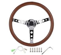 Volant 15 pouces 6 trous, rétro en bois d’acajou, inox poli, compatible universel - confort haute précision, finition anti - corrosion pour voiture classique