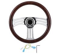 Volant, bois foncé, alliage d'aluminium, chrome, style vintage Volant à 3 branches avec clé pour kits de décoration pour la plupart des modèles de rechange