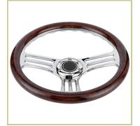 Volant chromé à 3 Branches avec Poignée en Bois foncé Style Vintage 350mm/14 Pouces Accessoire modifié pour Voiture