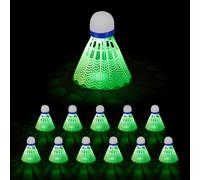 Volant De Badminton Led,Lot 12,Balle Qui S'illumine En Vert,H X D : 8,5 X 6,5 Cm,Blanc