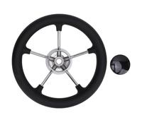 Volant de bateau de 11 pouces, volant marin avec poignée en mousse, volant de yacht à 5 rayons en acier inoxydable avec capuchon central pour bateaux pontons et voiliers