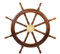 Volant de bateau en bois de pirate nautique avec motif floral sculpté à la main sur tout le périmètre | Sculpture murale et décoration | Idée cadeau décorative pour la maison marine et maritime (91,4