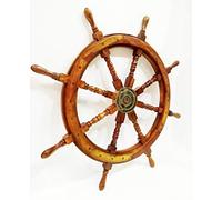 Volant de bateau marin en bois de 91,4 cm - Marine Nautical Store - Décoration murale de bateau de capitaine pirate - Nautique - Montage mural - Salle à manger, Chambre à coucher, Cuisine