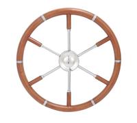 Volant de Bateau, Volant Marin de 18 Pouces à 6 Rayons avec Cadre Central en Acier Inoxydable et Poignée en Bois de Teck, Volant de pour Bateaux, Yachts, Ponton