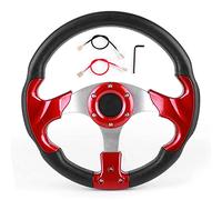 Volant de course, 320 mm / 12,5 pouces en fibre de carbone PVC cuir voiture Sport volant dérive de course avec bouton de klaxon couleur rouge pièce modifiée universelle
