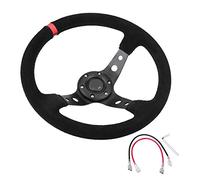 Volant De Course/DéRive Universel, 14inch 350mm Profond Dérive Plat Volant en Cuir Universel en Aluminium Voiture Auto Racing Sport Volant Accessoires(Red)