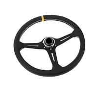 Volant de course en cuir véritable de 380 mm - Volant dérive universel à poignée épaisse pour voitures de sport et constructions personnalisées - Noir avec coutures rouges (bronze (380 mm)