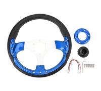 Volant de course en PU de 13 pouces, volant de voiture avec cadre en aluminium, poignée améliorée résistante aux chocs pour un confort optimal, installation facile, style sport pou (Bleue)