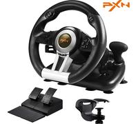 Volant de course gaming, rotation 180°, pédales pliables, noir