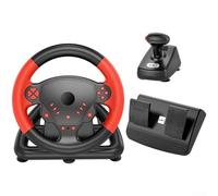 Volant de course sans fil avec connectivité, jeu ergonomique avec pédales pour PS4, PC, Android, Smart TV et iOS - Matériau ABS (rouge)