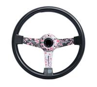 Volant de course sport universel JDM 14 pouces 350 mm à motif floral rose, compatible avec les accessoires de voiture(Black)