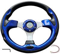 Volant de course universel pour chariot de golf, aluminium avec bouton klaxon pour voiture, 320 mm, 6 boulons en vinyle, cuir noir et fibre de carbone, bleu