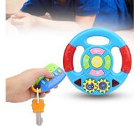 Volant de simulation pour enfants avec son de clé de voiture Light Effect Télécommande de musique (bleu de direction -Contrôleur aléatoire en couleur)