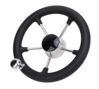 Volant en Acier en Acier Inoxydable, 11 Pouces 5 Purage du Volant Marin avec Bouton de Commande, Bord de Poignée en Mousse Noire, adapté aux Bateaux, Yachts, Bateau à Vitesse,