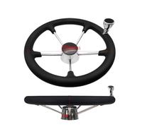 Volant en acier inoxydable de 11 pouces, avec poignée en mousse noire et bouton, roue à 5 rayons, Compatible avec Yacht et bateau marin(with knob)