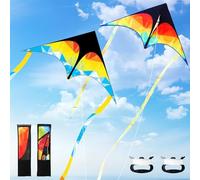 Volant Enfant, Dwafill 2-Pack Papillon Volant, avec 200 Mètres de Ficelle de Cerf-Volant, Adapté aux Parcs, Interaction Parent-Enfant, Automne, Plage (Orange Vert)