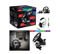 Volant et Pédales de Jeu Vidéo - SPIRIT OF GAMER - PRO Race - Compatible Xbox PS4 PC - Casque Stéréo 2.0 - Blanc