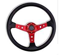 Volant plat universel profond pour dérive, volant de course universel de 350 mm, volant de course à 6 boulons avec bouton klaxon (rouge)