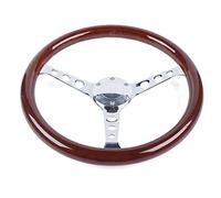 Volant rétro en bois pour voiture, commande universelle, 38 cm de diamètre, design ergonomique pour une meilleure prise en main, convient à différents véhicules - Marron/Argent