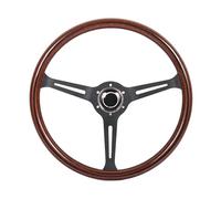 Volant universel classique en Grain de bois Nd, 380mm, 15 pouces, volant de voiture de sport de course JDM PC-ST76C(A Black Aluminum)