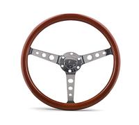 Volant Voiture Sport 15Inch 380mm Volant Sport Classique Grain En Bois Argent Brossé Chrome Profondeur 55mm