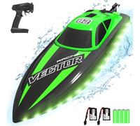 VOLANTEXRC Bateau télécommandé avec lumière LED, 2.4GHz Bateau RC à redressement Automatique pour Les piscines et Les Lacs, 20+ MPH Racing Boats Pool Toys pour Les Enfants avec 2 Piles (795-6 Vert)