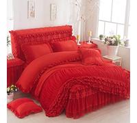 Volants en Dentelle Princesse Multi-Couches Housse de Couette, Romantique Ultra Doux Ensemble de Housse de Couette, Élégant Parure 3 pièces Ensemble de literie avec taies d'oreiller pour Les Filles