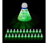 Volants Lumineux, Lot de 24, Balle Badminton LED, HxD : 8,5 x 6,5 cm, intérieur et extérieur, Blanc