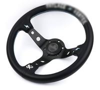 Volants Sport 13inch Vertex broderie blanche en cuir noir véritable Drift Sport Volants avec surpiqûre Bleu Volant Universel (Color : Black)