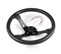Volants Sport 14inch 350mm Racing Puce Volant en cuir Alliage d'aluminium aluminium plat de maïs sport dérivant roues pilotage universel(Black)
