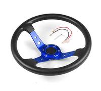 Volants Sport 14inch 350mm Racing Puce Volant en cuir Alliage d'aluminium aluminium plat de maïs sport dérivant roues pilotage universel(Blue)