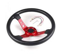 Volants Sport 14inch 350mm Racing Puce Volant en cuir Alliage d'aluminium aluminium plat de maïs sport dérivant roues pilotage universel(Red)