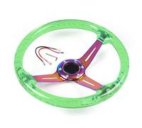 Volants Sport 350mm 14inch Direction acrylique Bouton de pilotage et corne Néo chrome 6 trous du volant 71mm(Green)